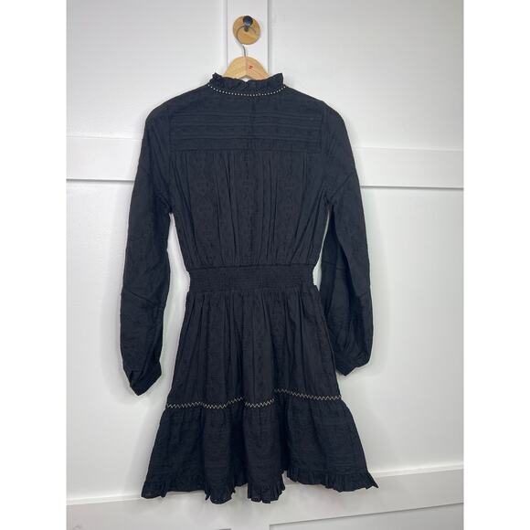 NWT Figue Rayne Long Sleeve Ruffle Black Embroidered Cotton Dress Size: XS - Picture 7 of 8